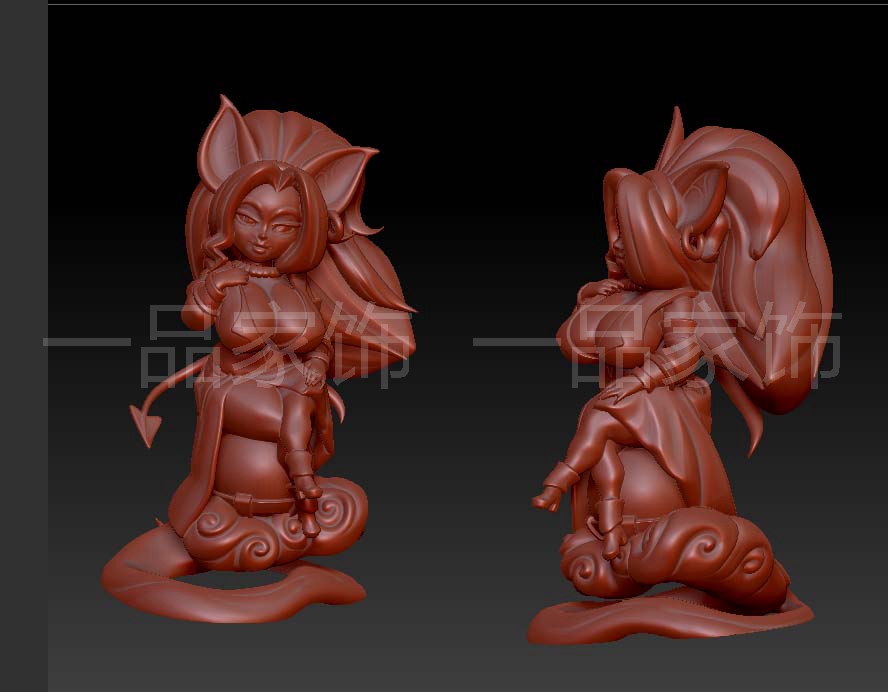 女孩狐狸精stl雕刻图圆雕图模型文件三维立体精雕图3d打印图纸