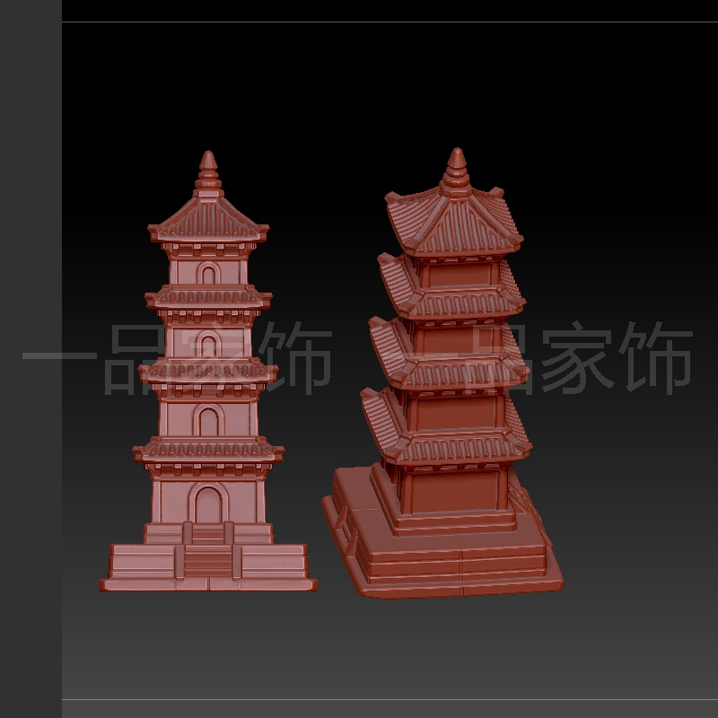 6方形石塔stl格式圆雕图雕刻图模型文件三维立体图3d