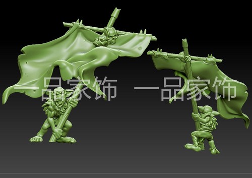 小妖摇旗雕刻图圆雕图stl模型文件三维立体精雕图3d打印图纸