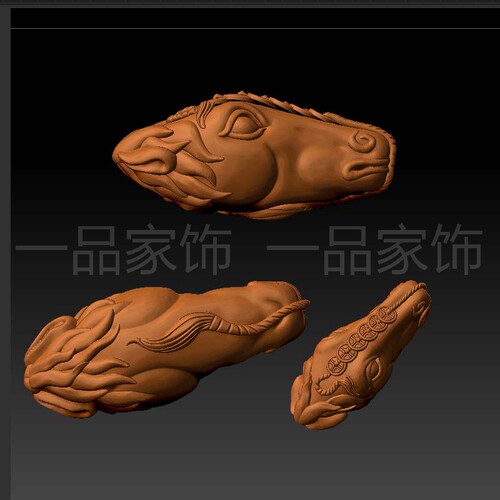 25改发财核雕马头stl格式圆雕图雕刻图模型文件三维立体图3d