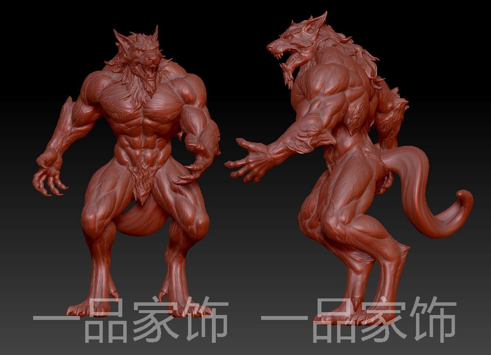 肌肉狼人 雕刻图圆雕图stl模型文件三维立体精雕图3d打印图纸