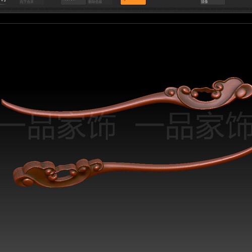 如意纹簪子stl雕刻图圆雕图模型文件三维立体精雕图3d打印图