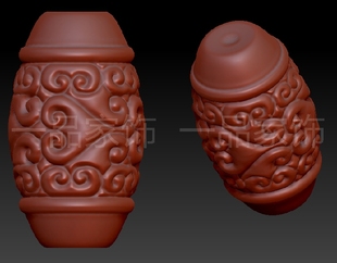 回纹长桶珠圆雕图核雕图stl模型三维图立体图精雕图3d打印非实物