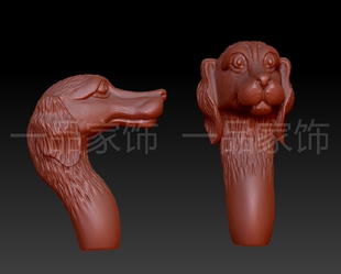 狗头拐杖头圆雕图核雕图stl模型三维图立体图精雕图3d打印非实物