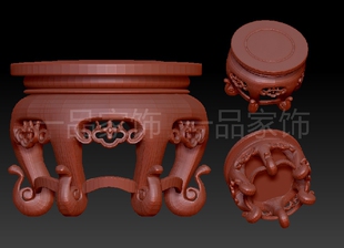 仿古桌子底座圆雕图核雕图stl模型三维图立体图精雕图3d打印