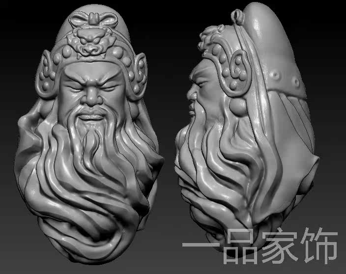关公663d打印圆雕图精雕图核雕三维立体图stl模型