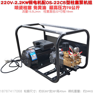 220V铜电机2.2KW欧森OS 22C5型柱塞泵喷雾机洗车器方架式高压7MPA