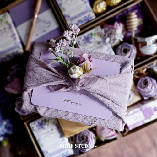 新品森系紫色系风吕敷户外派对婚礼商务活动成品桌礼喜糖礼