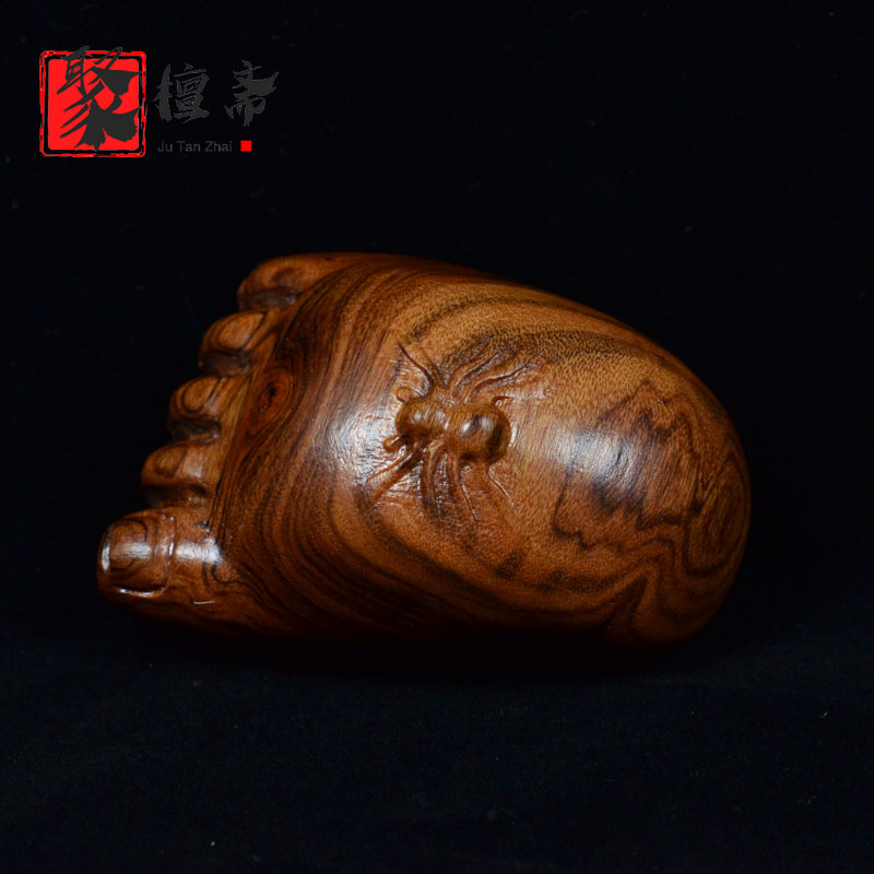 花梨木知足常乐手把件蜘蛛木雕挂件随身把玩小脚丫文玩摆件工艺品