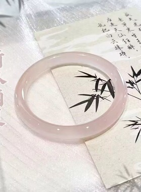 墨茶藕粉圆条手镯古风仿玉髓荔枝冻粉色手镯感手饰新年礼物