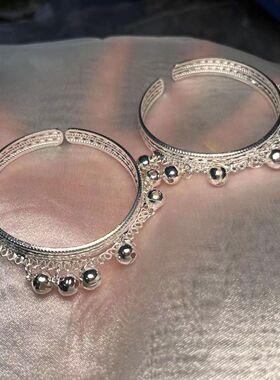 银饰手镯铃铛可调节镯子日常百搭首饰民族风配汉服旗袍厂家跨境