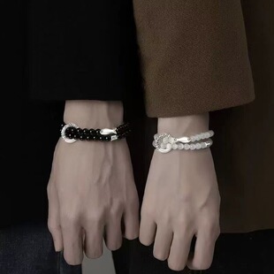 锦鲤黑珠情侣手链男款原创设计手串感百搭小众定情信物礼物