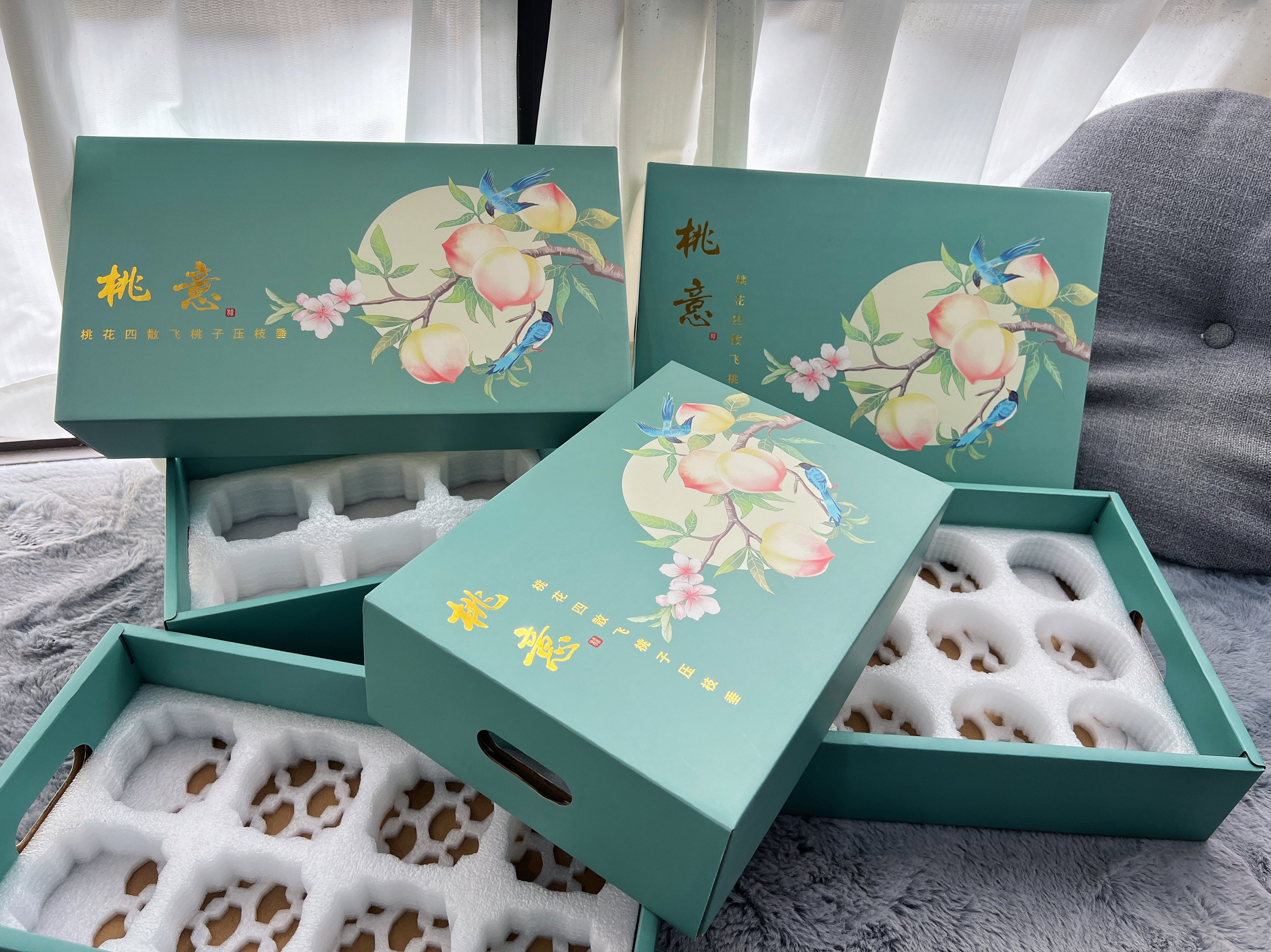 新款新中式桃子包装盒奉化水蜜桃阳山礼盒黄桃纸箱快递6个12个装