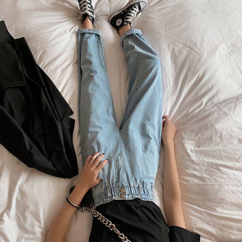 【秒杀款】松紧腰牛仔裤女早秋2020韩版高腰修身显瘦九分哈伦裤|ruв категории Женская одежда, джинсы - от Buy2taobao.com для оказания профессиональной услуги покупки агента Taobao