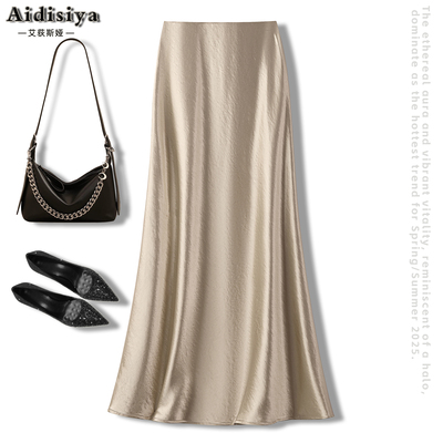 轻奢重磅醋酸缎面A字斜裁半身裙