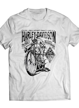 美国哈雷摩托车品牌复古限量定制款纯棉短袖T恤
