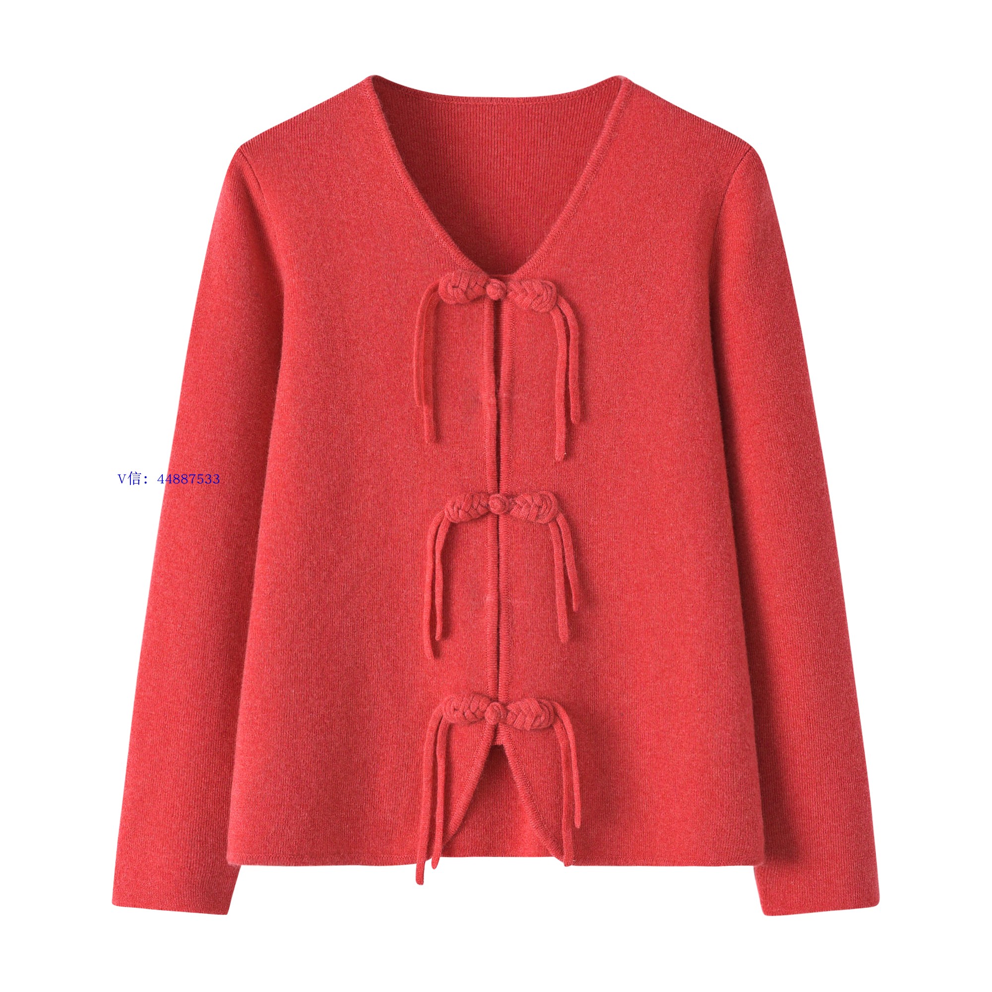 中国风纯色羊绒衫女V领加厚宽松中国节盘扣优雅针织毛衣开衫外套