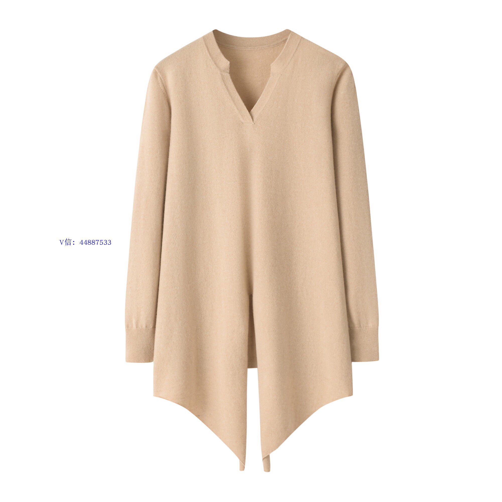 100纯山羊绒衫女士V领中长韩版宽松休闲不规则开叉针织打底衫新品