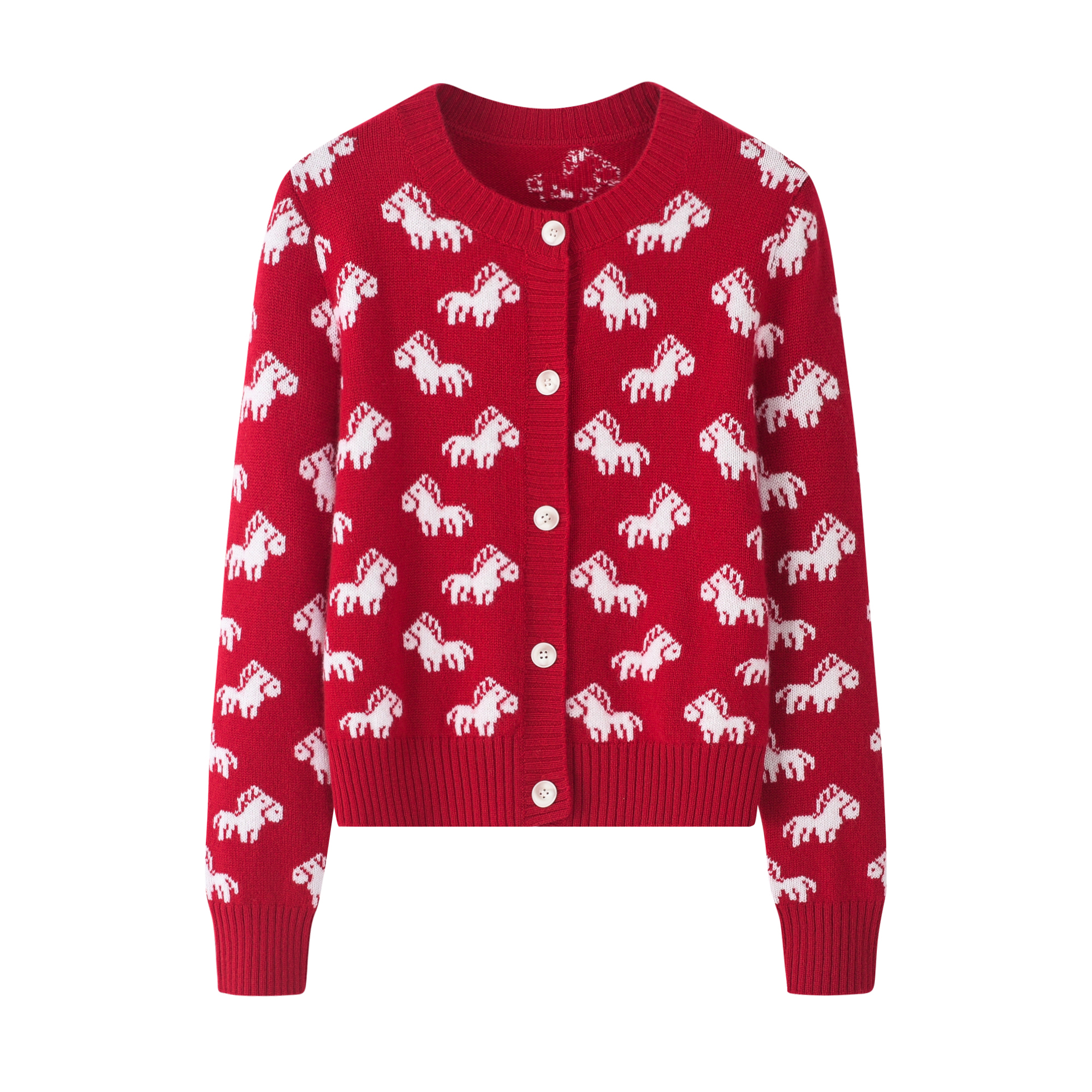 鄂市100山羊绒提花开衫女秋冬加厚保暖针织外套圆领宽松