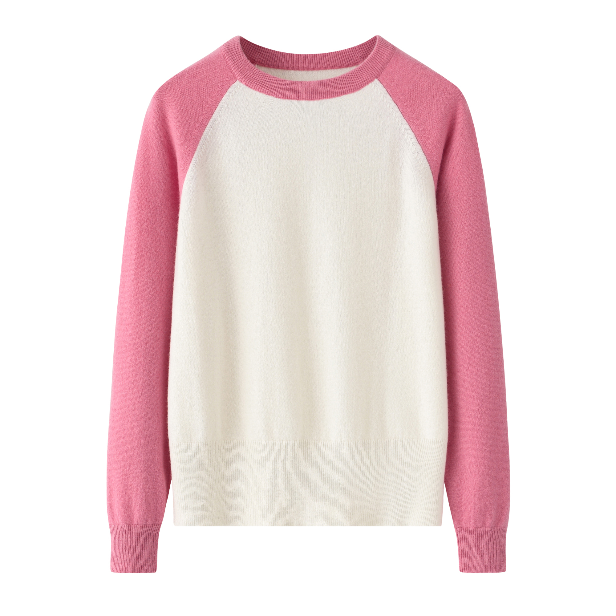 鄂尔多斯市100%纯羊绒衫圆领配色运动女套衫时尚百搭毛衣针织打底