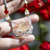 天然红玛瑙狐狸面具吊坠龙纹假面项链手雕刻面罩挂件玉石九尾狐狸