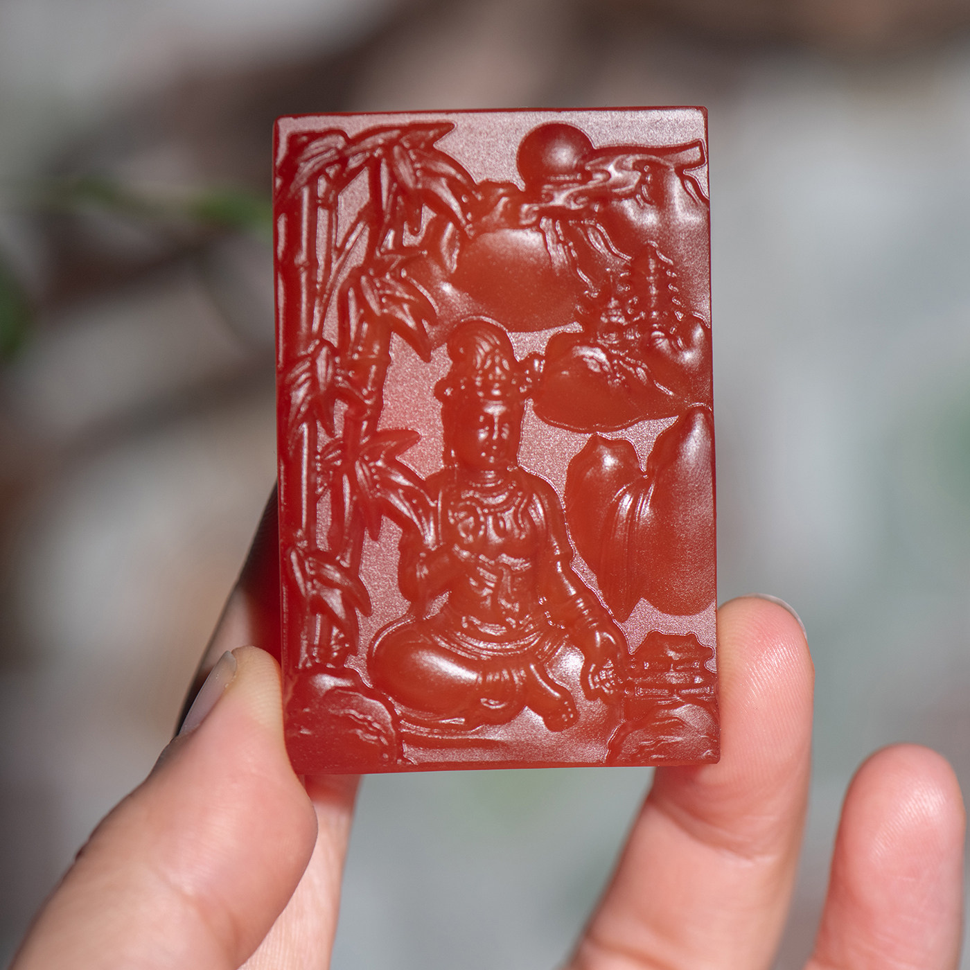 天然玛瑙新中式山水观音吊坠