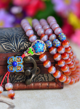 天然红玛瑙药师景泰蓝手串包邮