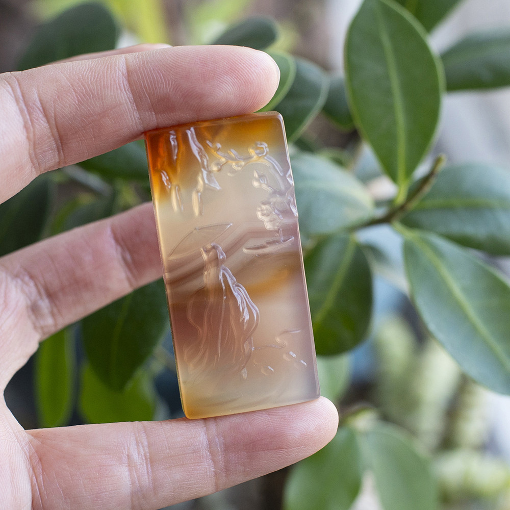 天然玛瑙山水牌挂件手把牌料子