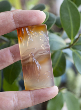 天然玛瑙山水牌挂件手把牌料子