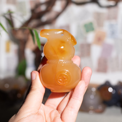 天然俏色玛瑙葫芦手把件福录
