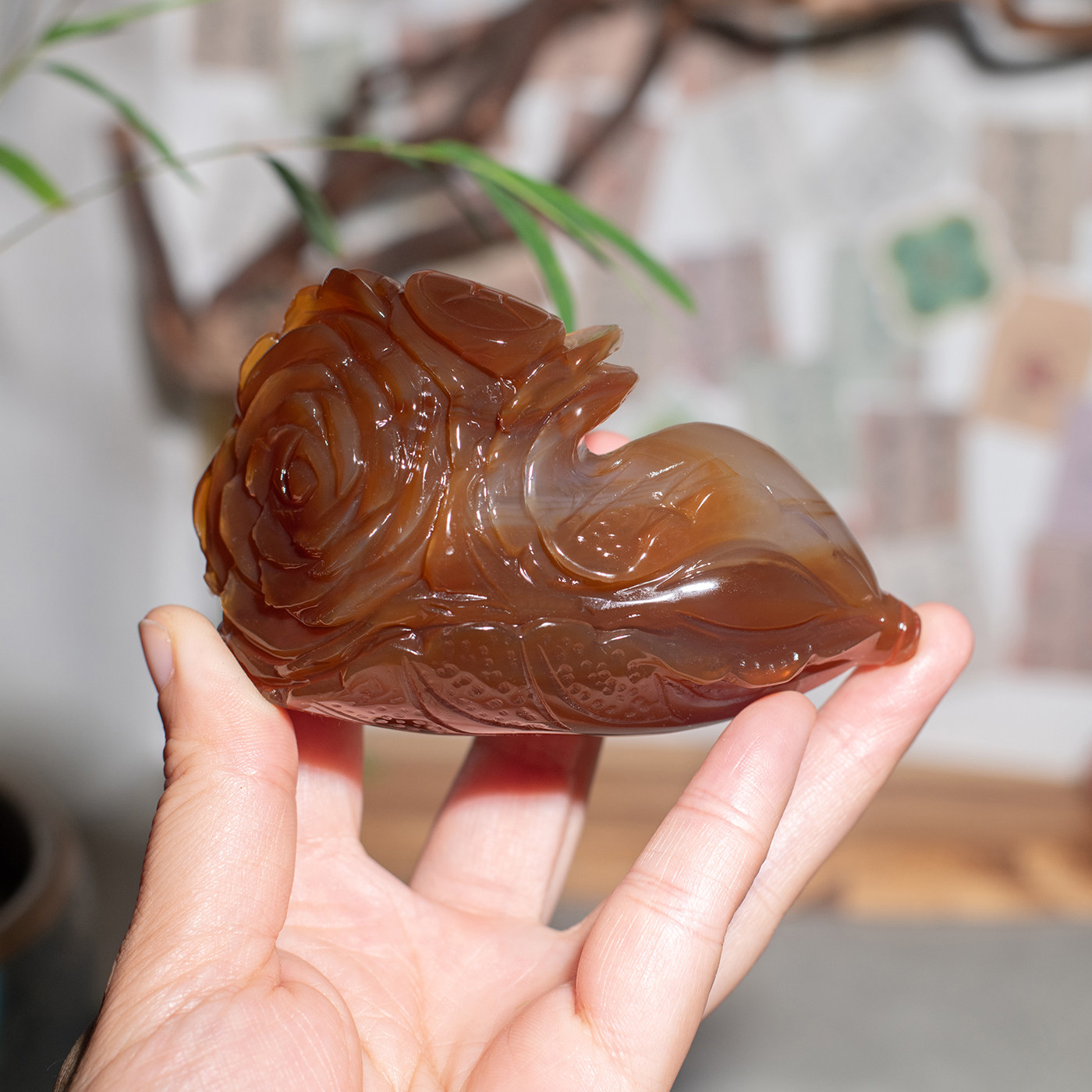 天然玛瑙白菜招财手把件开业礼品