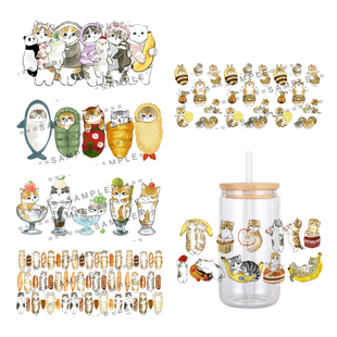 鲨鱼猫手帐素材贴纸杯子手机壳行礼箱书桌UV转印贴纸透明水晶标贴