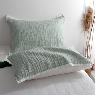 纯棉纱布枕巾一对日式 简约柔软素色全棉吸汗单人成人情侣枕头盖巾