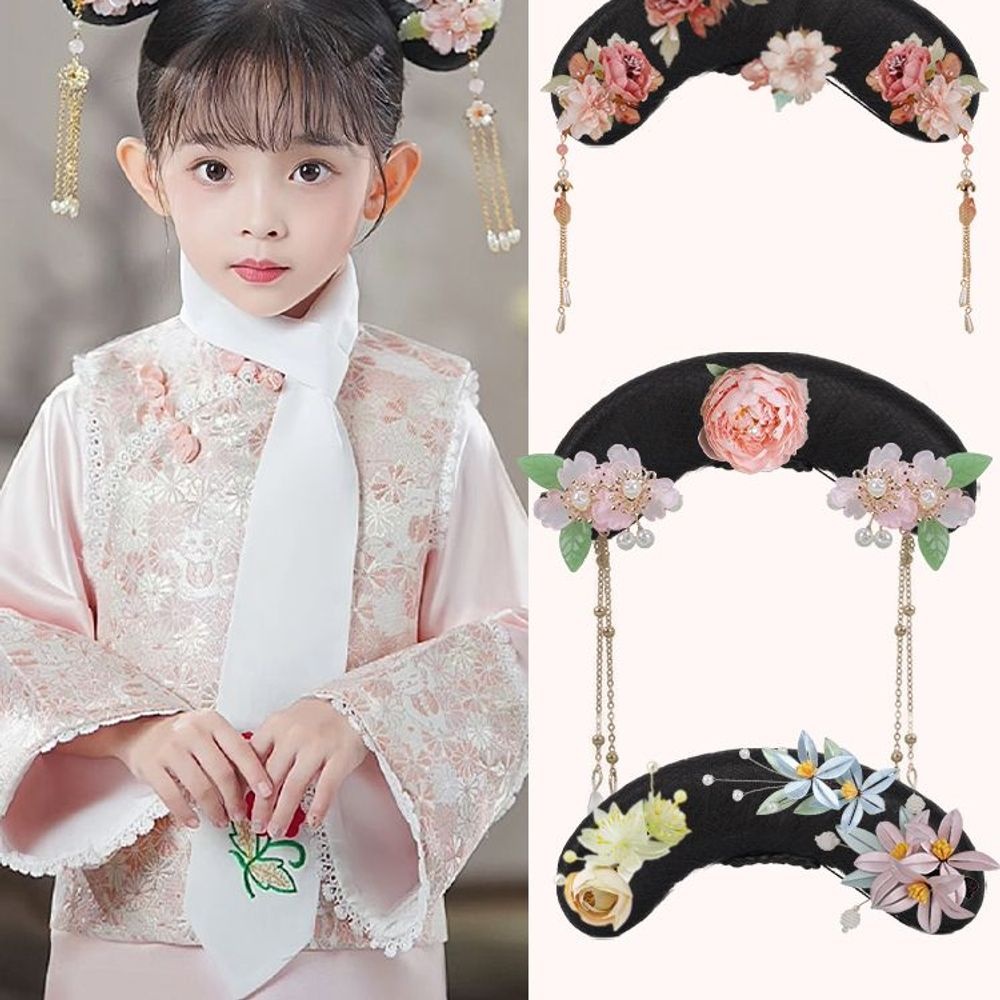 儿童汉服古风发包格格旗头头饰古装女童清朝盘发发髻燕尾发型