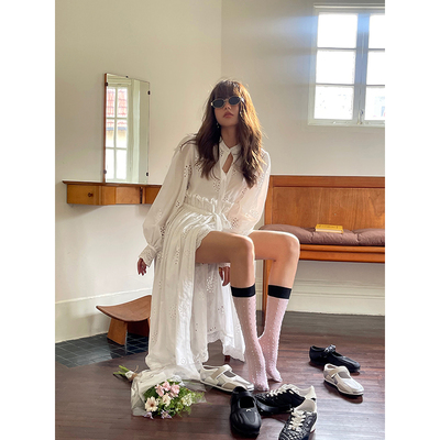 洋气新店REDMEMORY波嬉风镂空剪花 精致惬意 开衫公主长裙套装