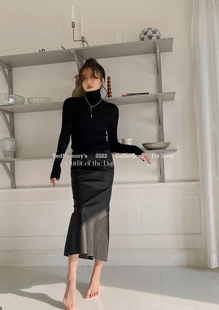 洋气新店REDMEMORY深度剪裁 弹力羊皮摇曳半身皮裙 柳叶身姿