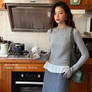 洋气新店REDMEMORY冬季 慕斯抓毛打底花边tee 刚需