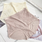 古妃84207 女蕾丝边柔软轻薄透气三角裤 高腰大码 包臀宽松舒适内裤