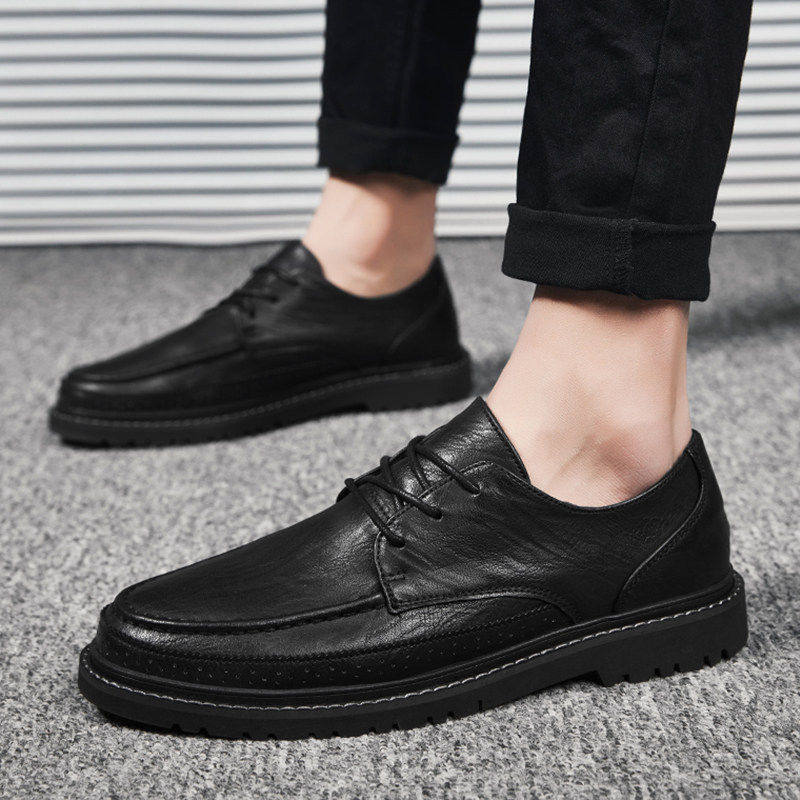冬季英伦风黑色小皮鞋男系带百搭西装加绒男士正装商务休闲鞋青年,流行男鞋,休闲皮鞋,淘宝优惠券,粉丝福利购,淘宝优惠卷