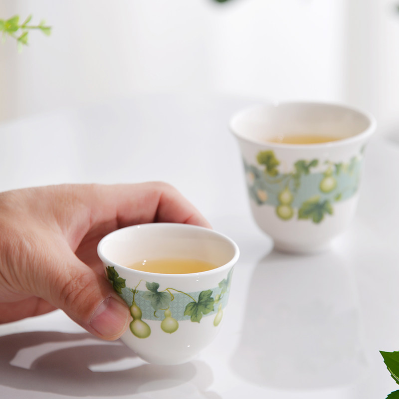 金岚玉唐山骨瓷五福临门小茶杯高底美人酒杯茶杯迷你茶杯功夫茶杯