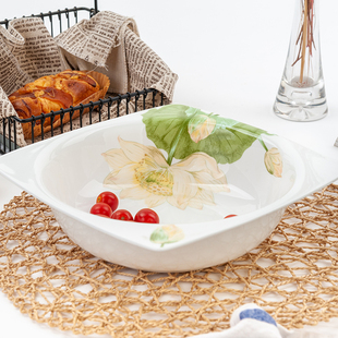 金岚玉唐山骨瓷9英寸天圆方汤碗田园大海碗汤盘天元骨质瓷菜碗