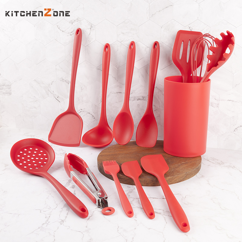 KITCHENZONE德国硅胶汤勺炒菜锅铲漏勺面捞不粘锅旋转厨具架收纳