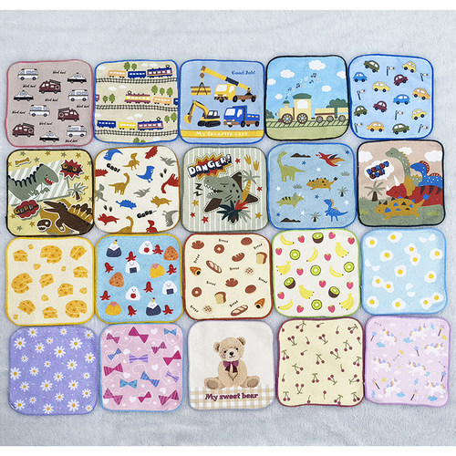 16x16cm花朵汽车恐龙卡通半涤半棉儿童成人小毛巾擦嘴擦汗小方巾