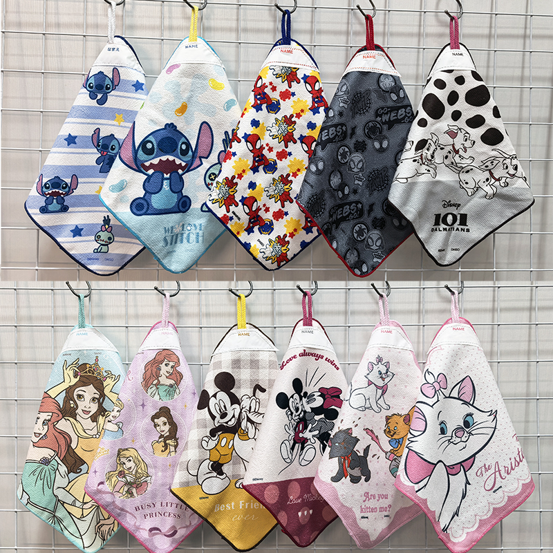 23x23cm日单斑点狗蜘蛛侠卡通超细纤维儿童成人方巾挂巾擦手毛巾