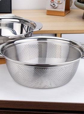 chockmen卓德铭18/10不锈钢沥水篮洗菜盆食品级双耳加厚耐摔厨房
