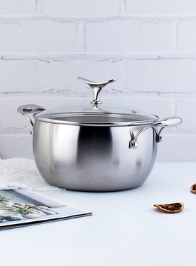 18/10不锈钢22CM苹果形汤锅无涂层煮锅蒸煮炖粥面奶锅不挑炉灶