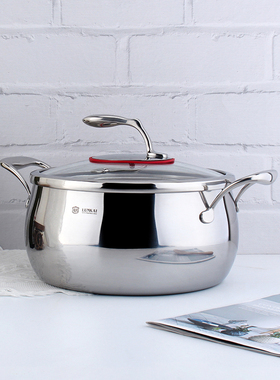18/10不锈钢2.8mm加厚设计锁水汤锅炖锅煲粥煮汤一体成型5L汤锅