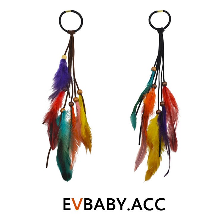 波西米亚民族风羽毛流苏发圈度假旅行复古发饰扎头发皮筋发绳头绳