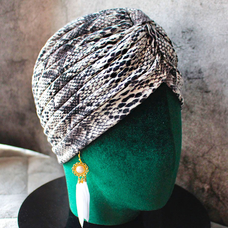 春街头潮蛇纹褶皱薄包头帽异域弹力包头巾帽月子帽光头印度帽子女