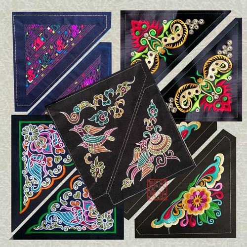 三角形马尾绣苗绣蝴蝶机绣刺绣片